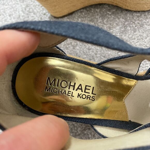 Michael Kors Berkley Canvas Wedge Sandals Womens 7 1/2 Black Brown Espadrille - Picture 4 of 9